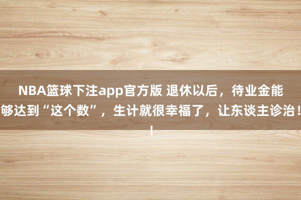 NBA篮球下注app官方版 退休以后，待业金能够达到“这个数”，生计就很幸福了，让东谈主诊治！
