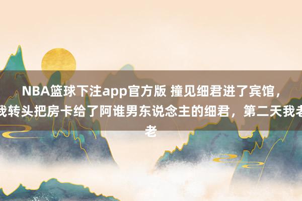 NBA篮球下注app官方版 撞见细君进了宾馆，我转头把房卡给了阿谁男东说念主的细君，第二天我老