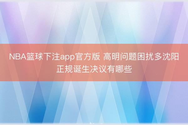 NBA篮球下注app官方版 高明问题困扰多沈阳正规诞生决议有哪些