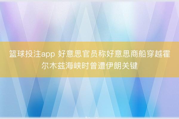 篮球投注app 好意思官员称好意思商船穿越霍尔木兹海峡时曾遭伊朗关键